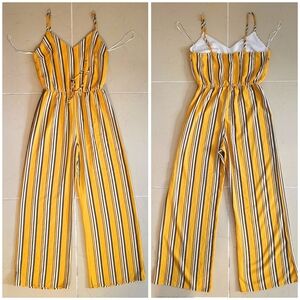 F21 Ambiance Apparel Casual Striped Wide Leg Camisole Jumpsuit Romper Size Small